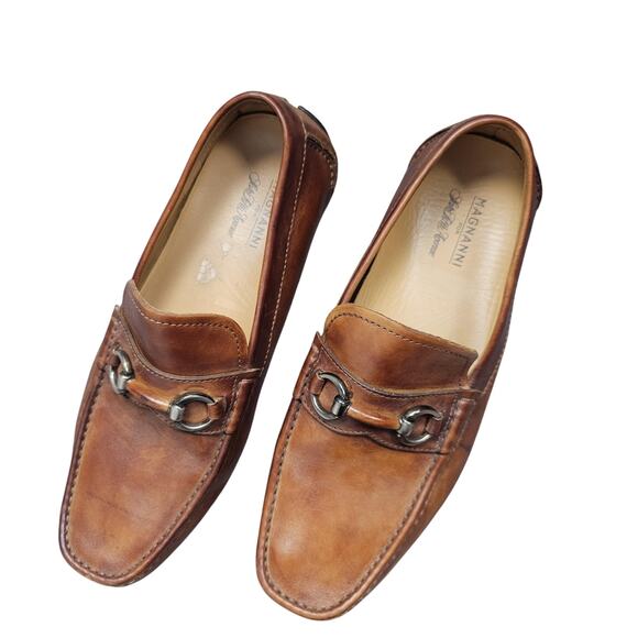 Magnanni Driving Loafer Mens 9 Brown Leather Horse Bit Shoes Minimal Preppy - Picture 3 of 8
